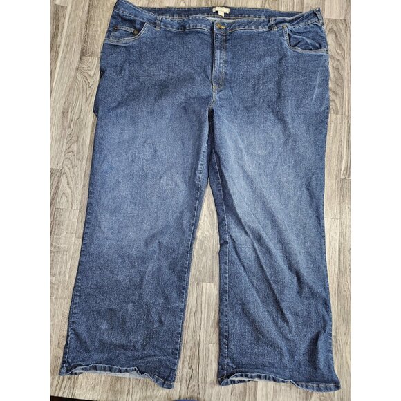Woman Within Jeans Womens 30W Blue Wide Leg Stretch Denim Plus Size Zip Fly - Picture 1 of 12